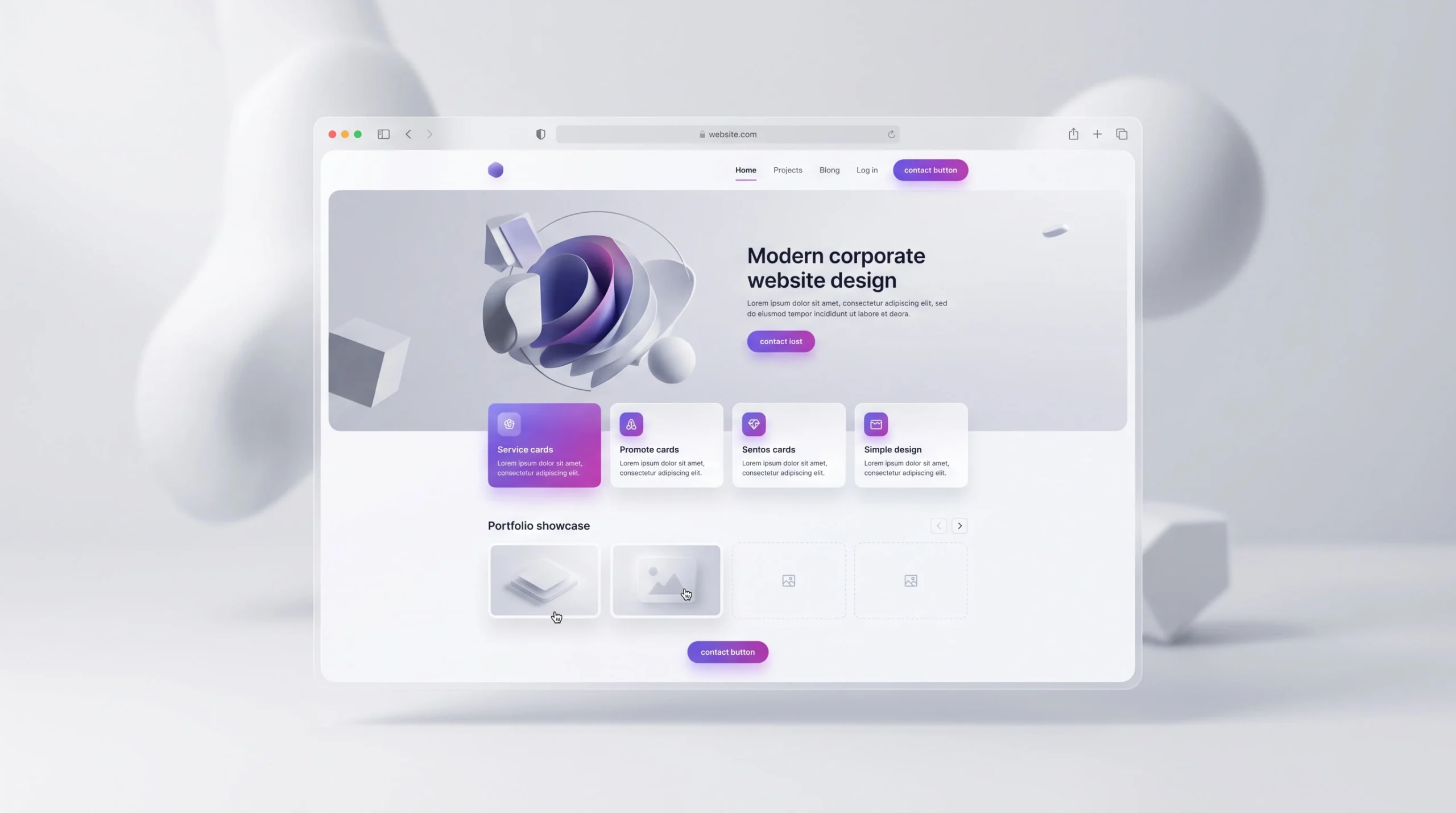 Interface moderne de site vitrine affichée dans une fenêtre de navigateur